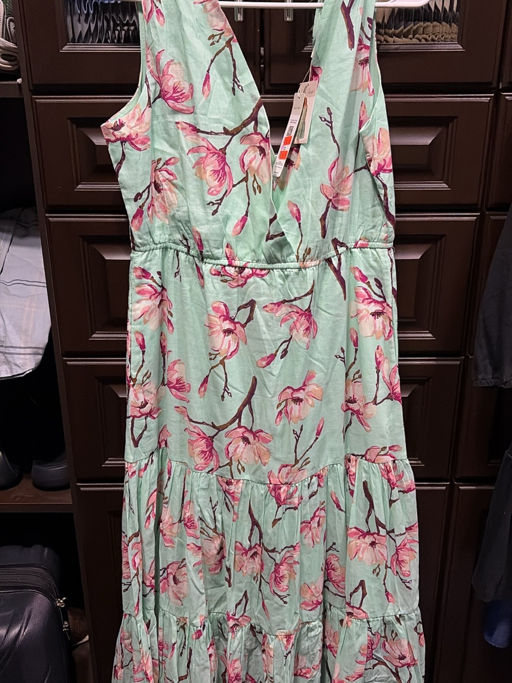 Charlie Paige Mint Green Floral V-Neck Maxi Dress